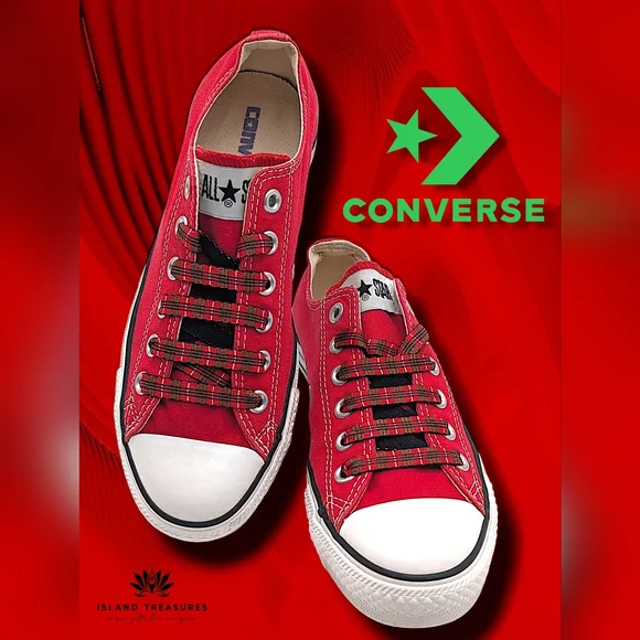 Converse Rebellion All Star Red Canvas Sneaker Women Sz 7 | Men Sz 5 Plaid Laces - Picture 17 of 17